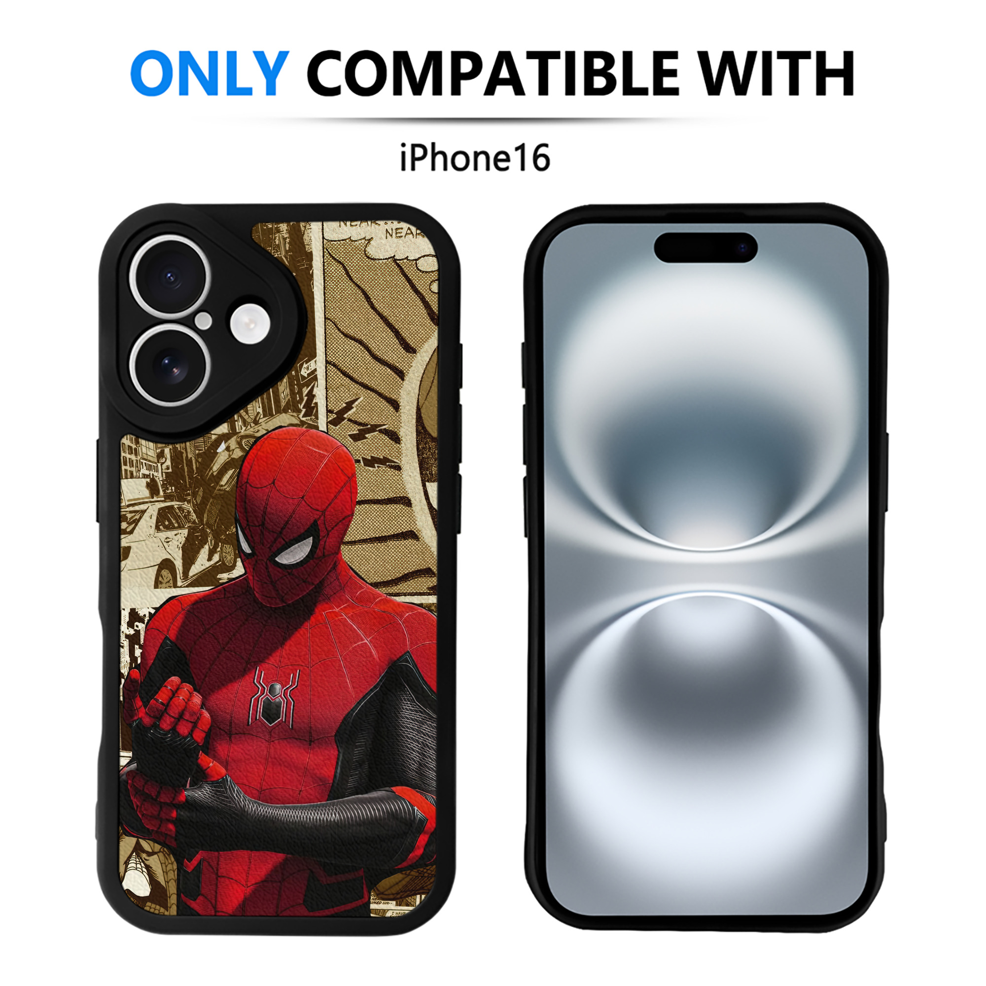 （画像用） Spider Man スパイダーマン 【iPhone 16シリーズ対応】シリコンスマホケース（レザー調） 材質：シリコン